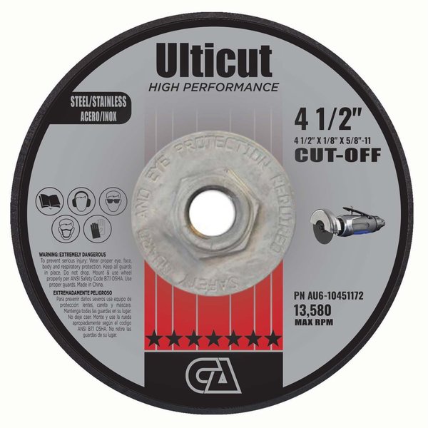 Continental Abrasives 4-1/2" x 1/8" x 5/8-11" Ulticut T27 Depressed Center Cutting and Grinding and Notching Wheel AU6-10451172